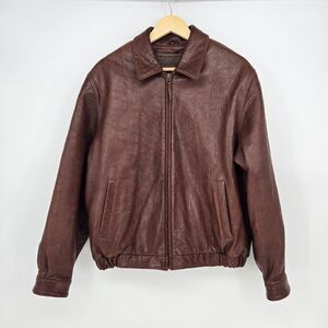 Vintage genuine lamb leather brown bomber jacket - mens medium